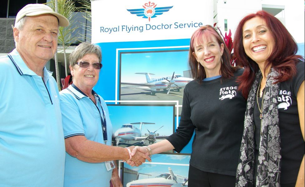 Bob and Carolyn Saffron from the RFDS are delighted to accept a generous donation from Stage Rats, presented by Helena Muratori and Liane Kidd. Bob and Carolyn Saffron from the RFDS are delighted to accept a generous donation from Stage Rats, presented by Helena Muratori and Liane Kidd.